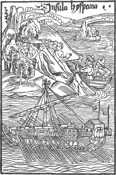 Высадка испанцев на остров. Рисунок 1493 г.